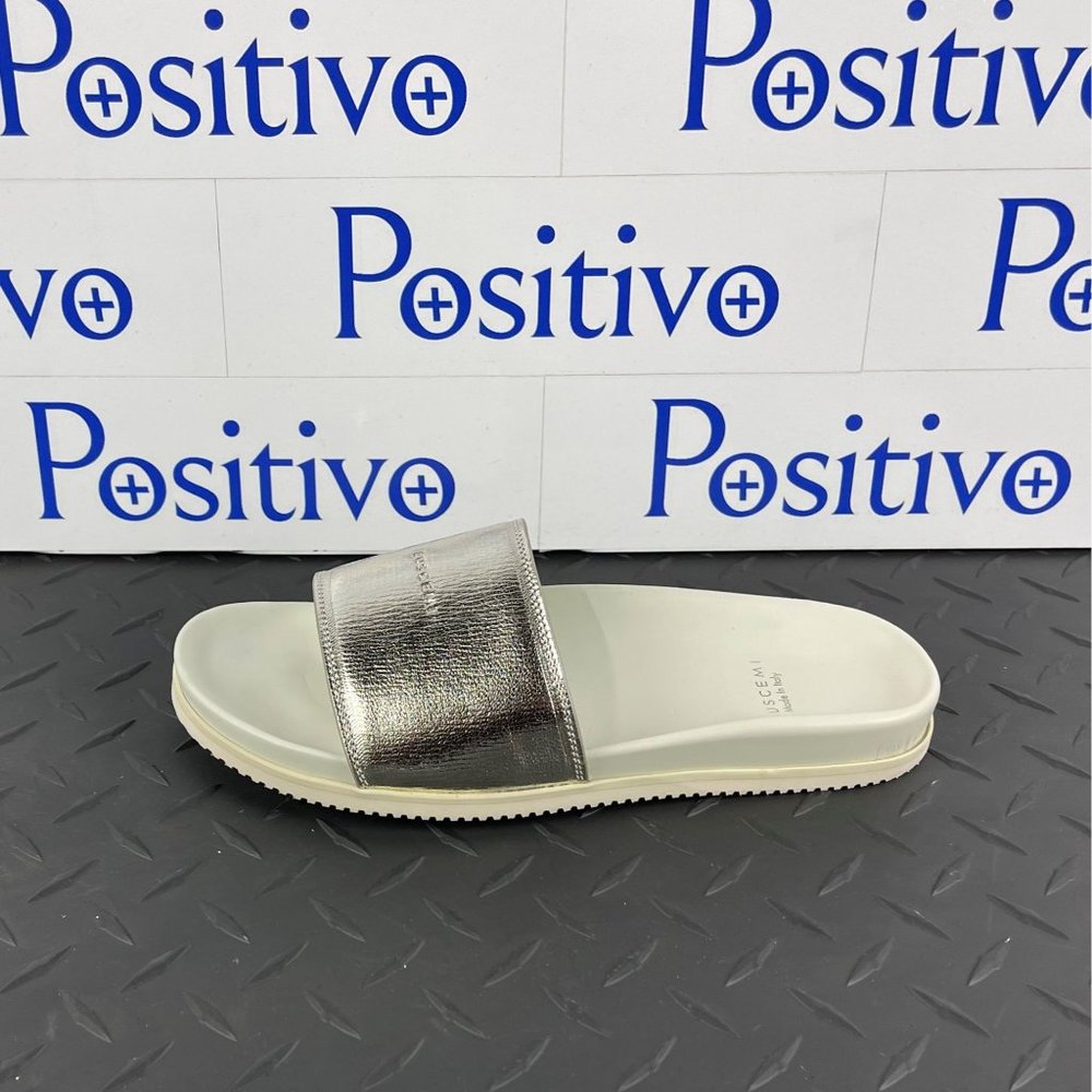 Buscemi Womens Metallic Silver Leather Slides US 10